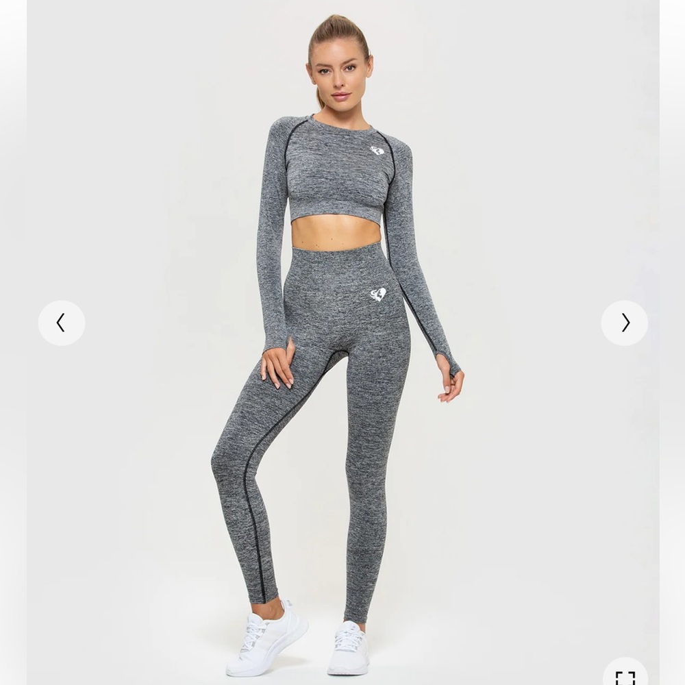 Womens Best Move Seamless Long Sleeve Crop Top Leggings Set Grey Marl Size XL